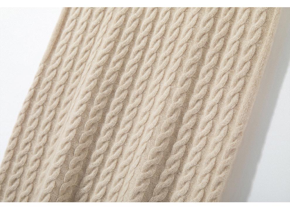 Cashmere Women's High-End Cable Knit Round Neck Sweater & High Waist Skirt Set
