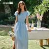 Olrain French Style Blue Petal Sleeve Midi Dress