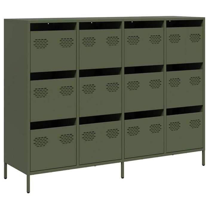 VidaXL Buffet vert olive 135x39x103,5 cm acier laminé à froid, meuble de rangement, meuble de rangement de cuisine, meuble 3307177