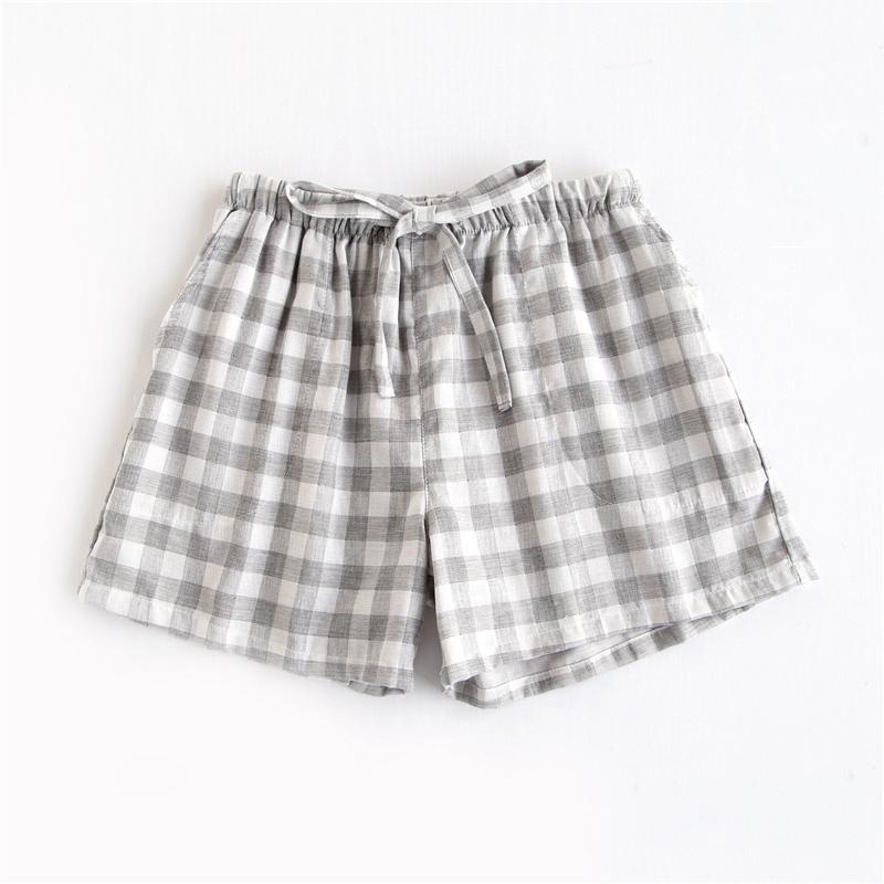 Paar Pyjamas Sommer Baumwolle Gaze Shorts japanischen Stil einfache elastische Taille lässig große Gitter Männer und Frauen Heimhosen