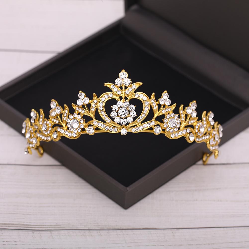 Свадебная корона Золотые свадебные аксессуары для волос Кристаллы Стразы Свадебные тиары — фото 8