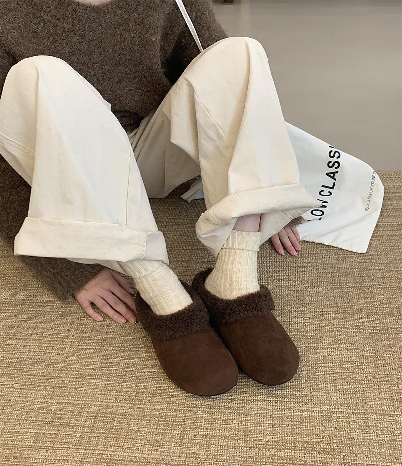 2025 autumn and winter new round head thick bottom matte leather fur warm Boken casual women's shoes