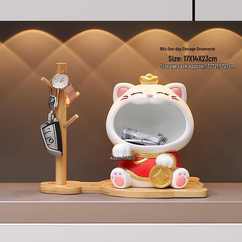 Fortune Cat Luxury Desktop Ornament & Key Holder for New Home/ Living Room Decor Gift