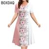 Oversized Women Dress Elegant Vintage 3D Floral Gradient Printed Dress Big Size Summer Short Sleeve Loose Casual A-Line Dress