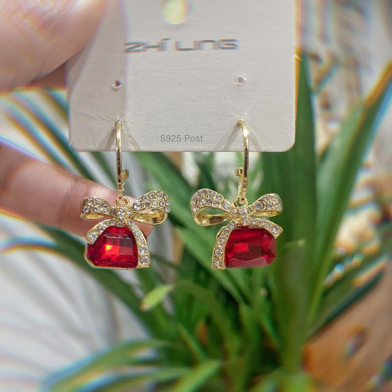 High-End Crystal Bow Drop Earrings: 925 Sterling Silver Needle for Women