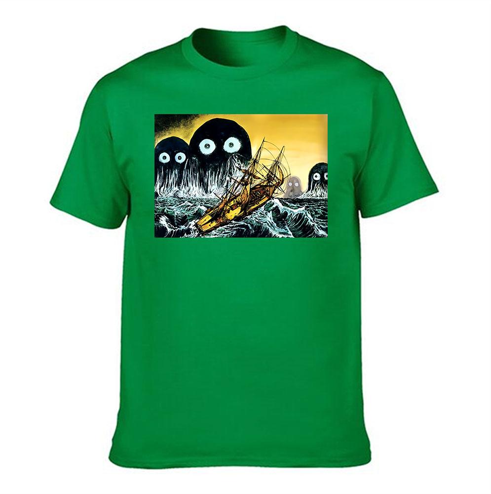 Unisexs Cotton TShirt Giant Sea Monster Print Vintage Sailing Ship Graphic Tee for Ocean Adventure Lovers