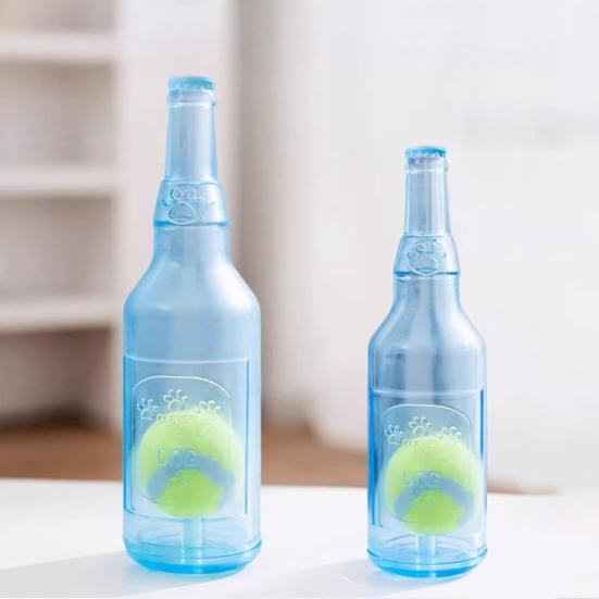 Water Bottle Dog Toy Squeaky TPR Bottle Dog Chew Toy with Tennis Ball Inside Interactive Fetch Toy for Small Medium Large Dogs