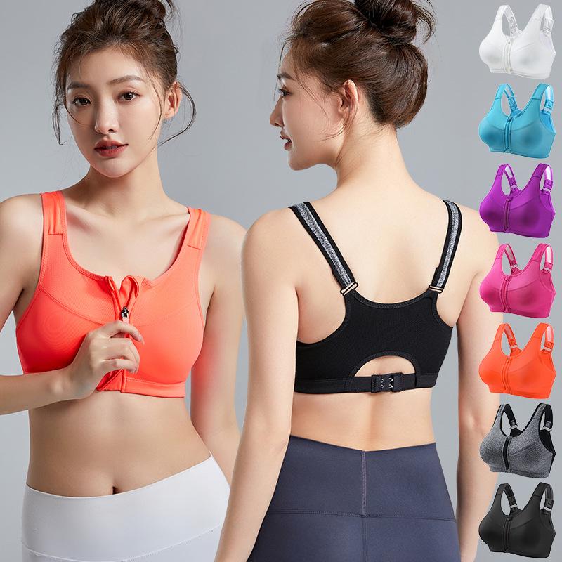 Women's Front-Zip Wire-Free Push-Up Sports Bra for High-Intensity Running and Yoga