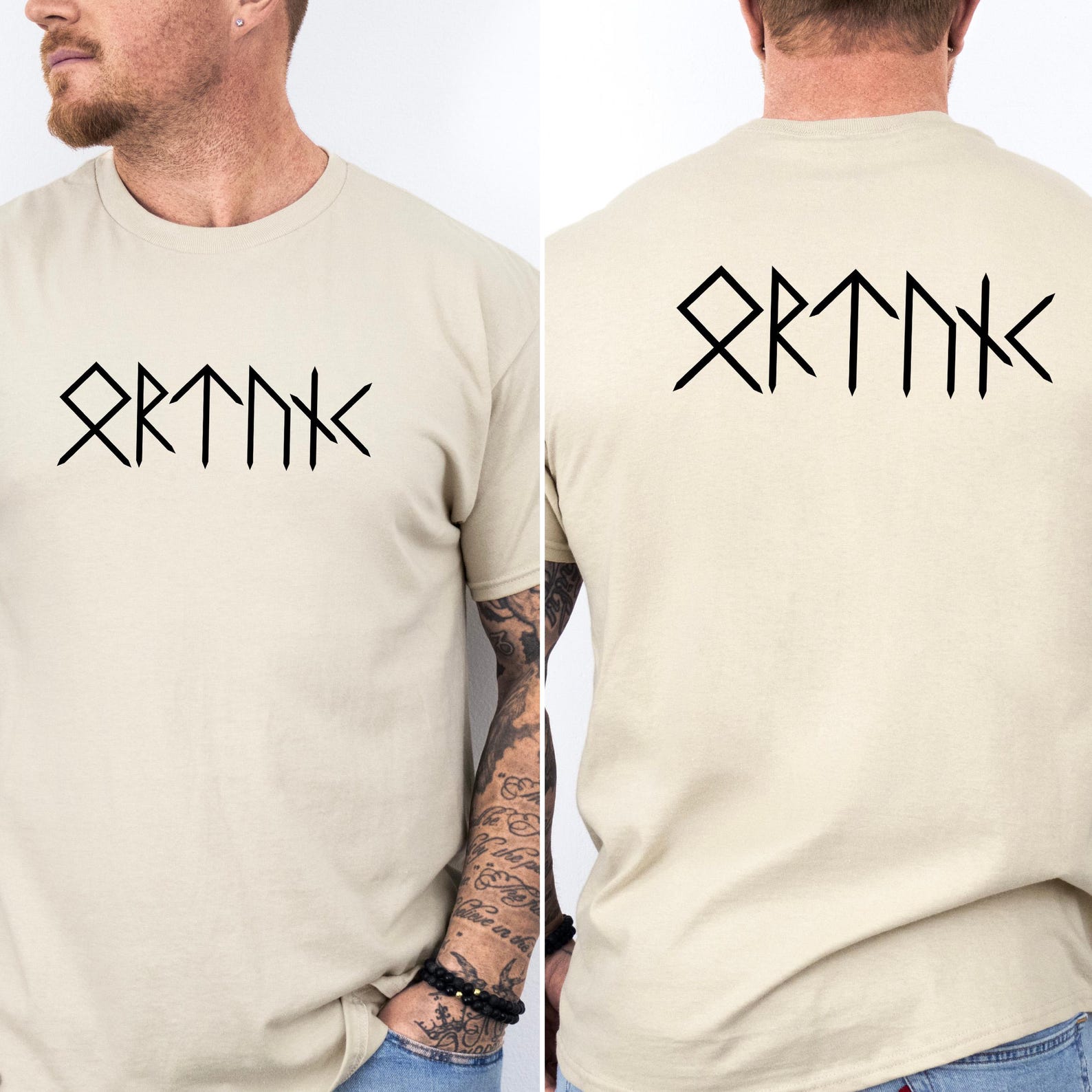 Custom Name Runes Viking Shirt, Nordic Father Tee, Personalized Father T-Shirt L