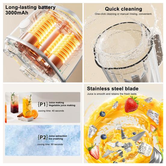 Electric Portable Juicer Fast/Slow Dual-speed Juicer 600ML Multifunctional Juicer Ice Crusher Smoothie Blender Home Kitchen Tool