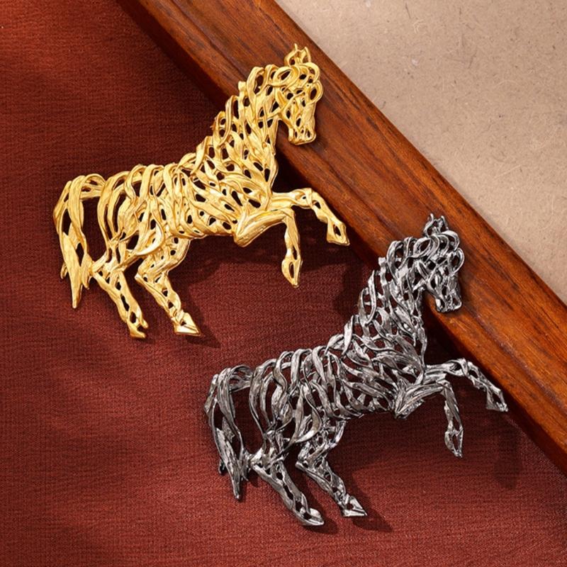 Intricate Chinese Horse Designs Metal Pin Artistics Hollow Craftsmanship Stylish Outfit Enhancer