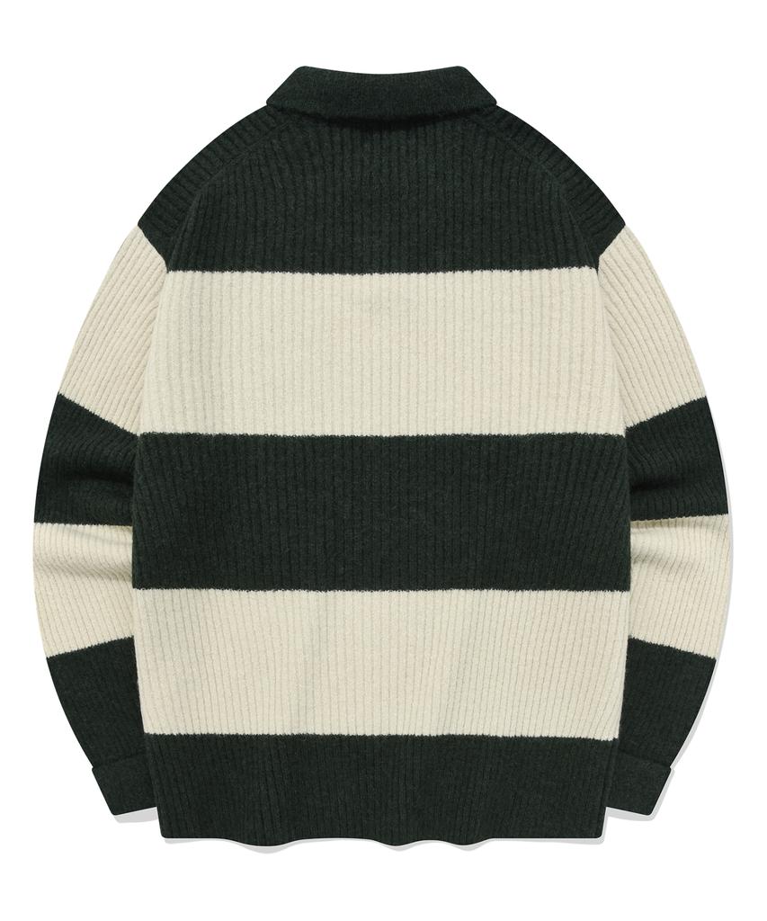 COVERNAT Color Block Stripe Collar Knit Green