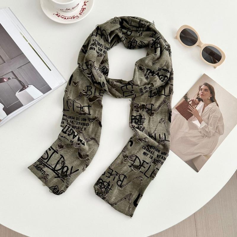 Scarf men's and women's new high-end sense casual versatile trend retro old hole scarf hip-hop style scarf scarf