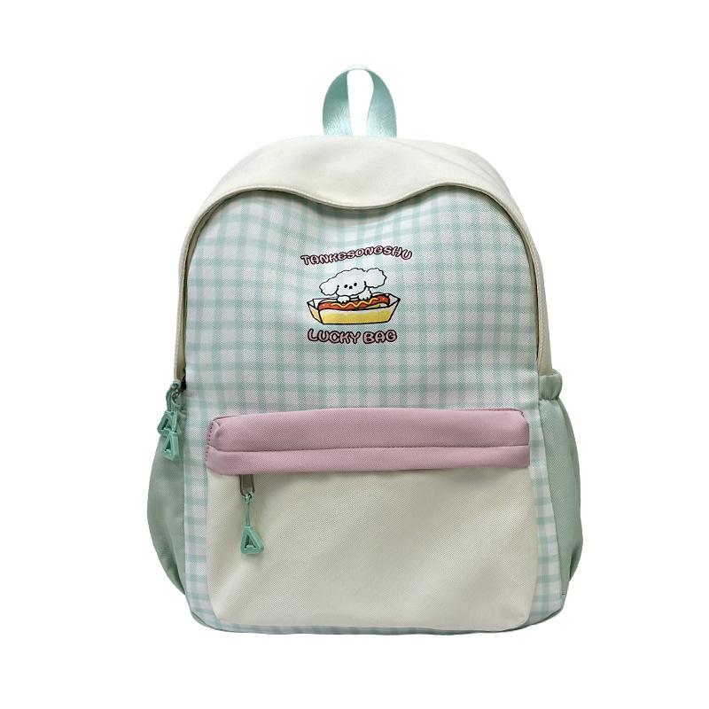 Schoolbag Junior High School Student Schoolbag Girls Japanese Ins Sweet Plaid Contrasting Color Backpack Lightweight Backpack 1011 Summer