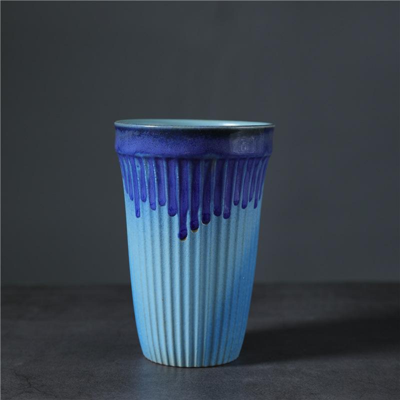 Cana de cafea ceramică cu dungi verticale, stil european, pentru acasă, pentru micul dejun, retro, cu schimb de cuptor, cană pentru cuplu, cană de cafea