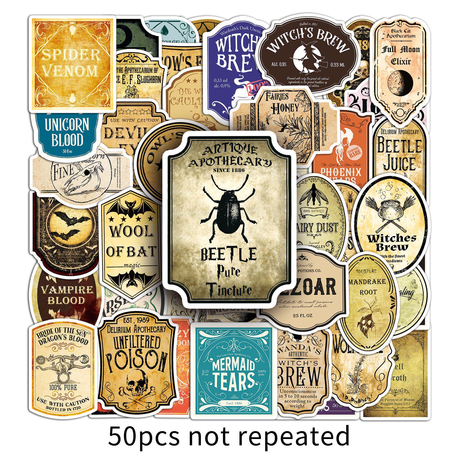 

50pcs Waterproof Magic Potion & Graffiti Stickers for DIY: Perfect for Water Bottles, Phone Cases, and Suitcases.