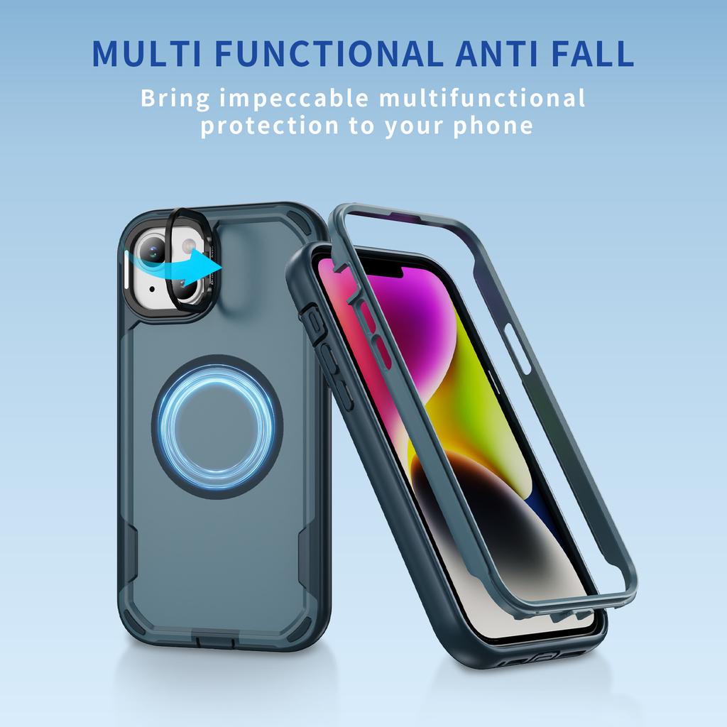 For iPhone 14/13 Case Compatible with MagSafe Lens Frame Kickstand TPU+PC Shockproof Phone Cover