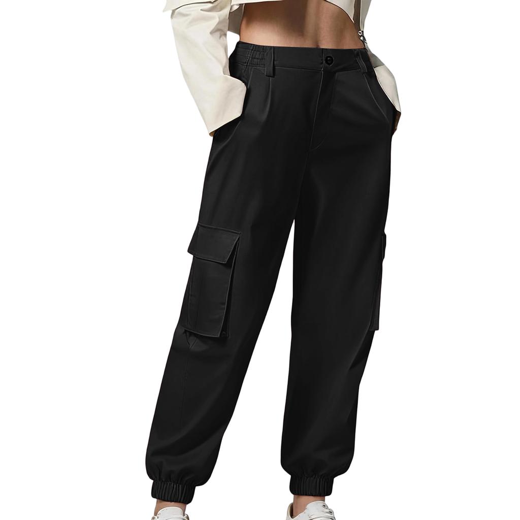 Women's Color Work Pants With Pockets, Casual Straight Leg Pants
