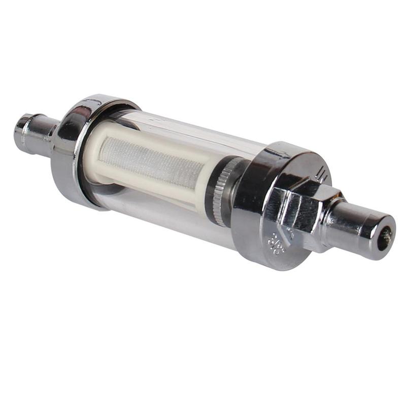 10mm 3/8'' Universal Chrome Glass Fuel Filter Car Petrol Diesel Inline Reusable