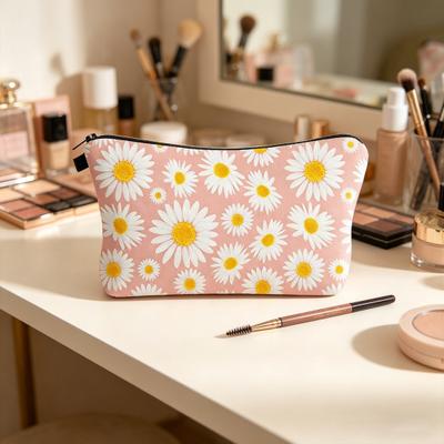 Cosmetic Bag Portable with Zipper Large Capacity Bag Floral Print Compact Travel Makeup Organizer for Cosmetics And Small Items