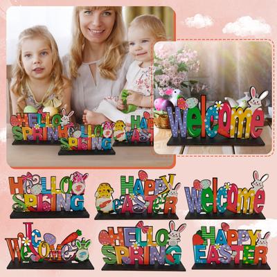 Wooden Easter Bunny Cute Style Home Ornaments Decorative Crafts