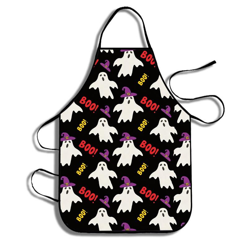 Halloween Ghost Pumpkin Bat Pattern Waterproof Kitchen Apron For Adults And Teens