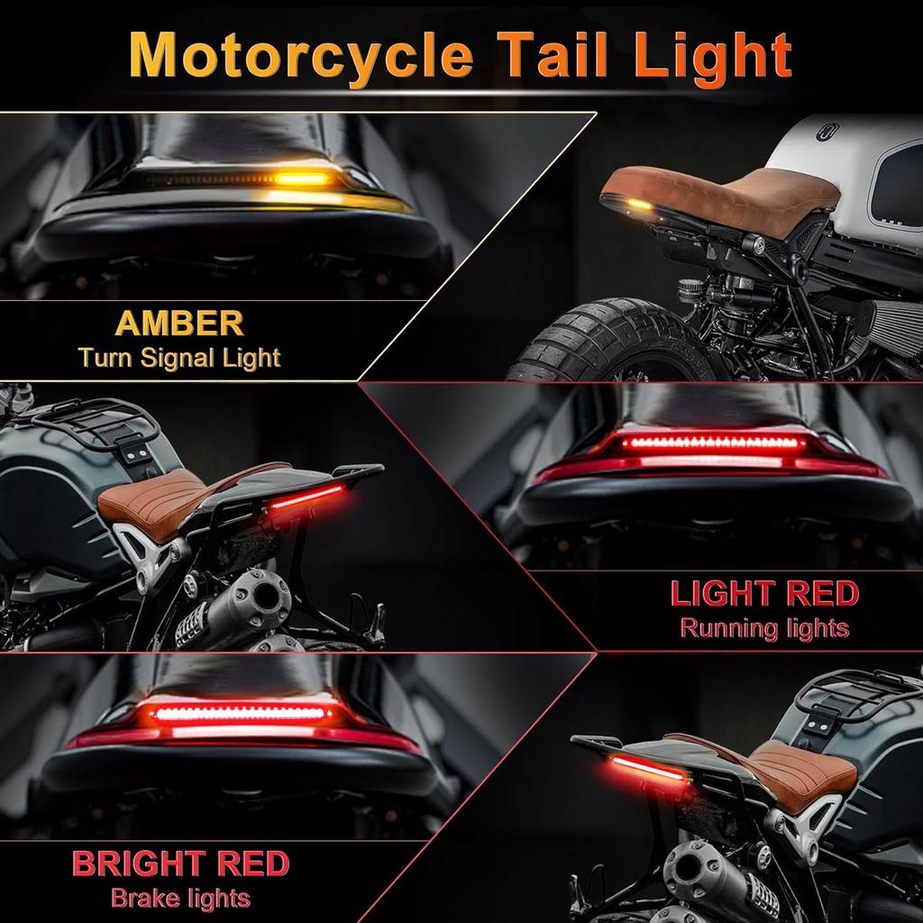 LivTee Universal 8" Flexible LED Light Strip with Tail Brake Stop Turn Signal Lights All-in-one for Motorcycle Scooter Quad Cruiser Off Road,