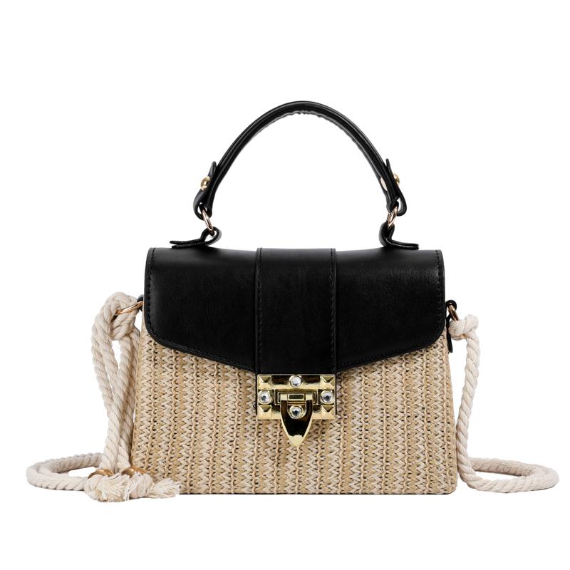 

Квадратные сумки из полиуретана и соломы с заплатками для женщин, высококачественные, с винтовой веревкой, на плечо и через плечо, повседневные