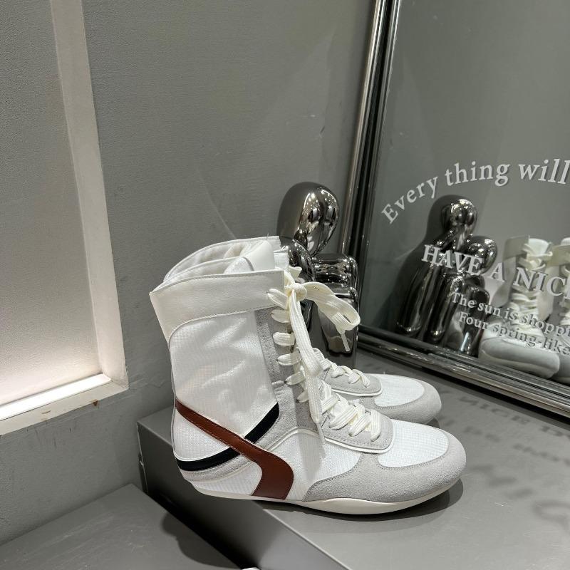 Miu Series Inner Height Increase Casual Leather Boxing Boots Women's Light and Comfortable Breathable Sports Wind Color Matching High Top