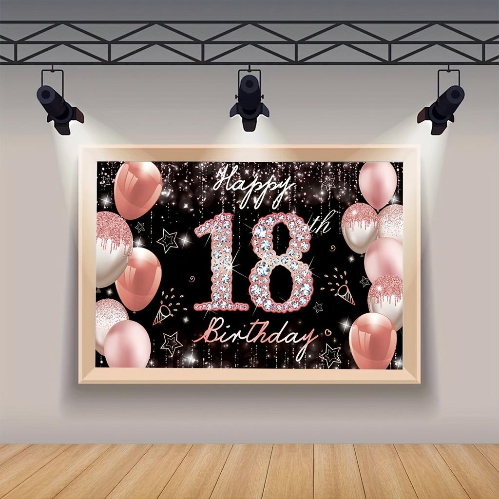 Buon 18° Compleanno Sfondo Scintillante Oro Rosa Decorazione Festa di Compleanno Palloncino Scintillante Oro Rosa Nero Articoli per Feste Striscione
