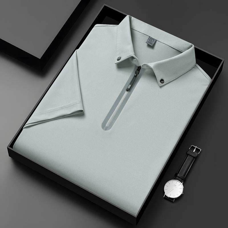 Men's Short Sleeve Polo Shirt, White Ice Silk Half Zip Casual Top, Quick Dry Lightweight Performance Shirt for Summer and Daily Wear