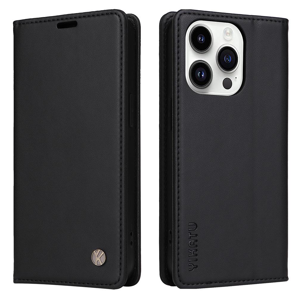 

YIKATU YK-001 For iPhone 15 Pro PU Leather Wallet Phone Cover Magnetic Closing Flip Stand Case Black