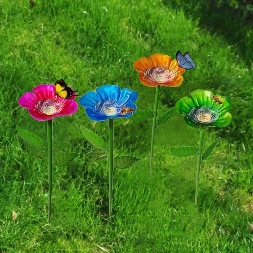 2pcs Plug-in Bee Drinking Cups Metal Butterfly Bath Bowl Water Station Bee Watering Cup Bird