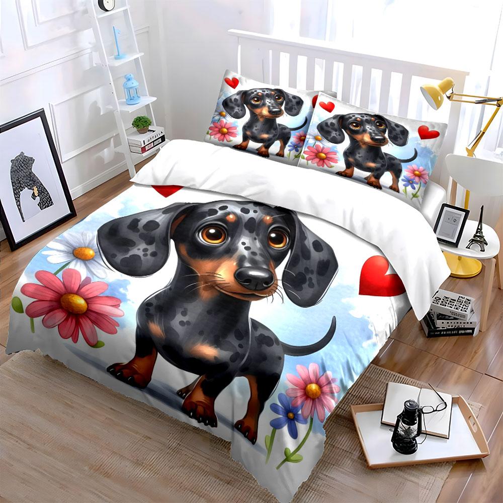 Dachshund Trio For Pet Lovers Exquisite Three-Piece Bedding Set Gift For Kids And Adults
