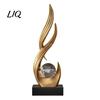 Artistic Ornament for TV Cabinet Abstract Decorative Sculpture with Clear Crystal Ball, Modern Flowing Curve Tabletop Decor Statue Golden Office Desk
