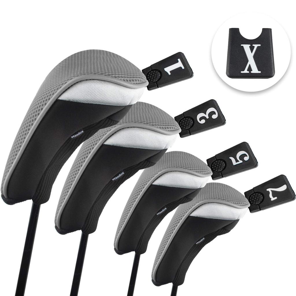 Andux Ahşap Golf Golf Ahşap Sürücü Başlık Kılıfları Değiştirilebilir Numara Seti Başlık Kılıfları, Etiketler, 4, MT/MG (Gri)