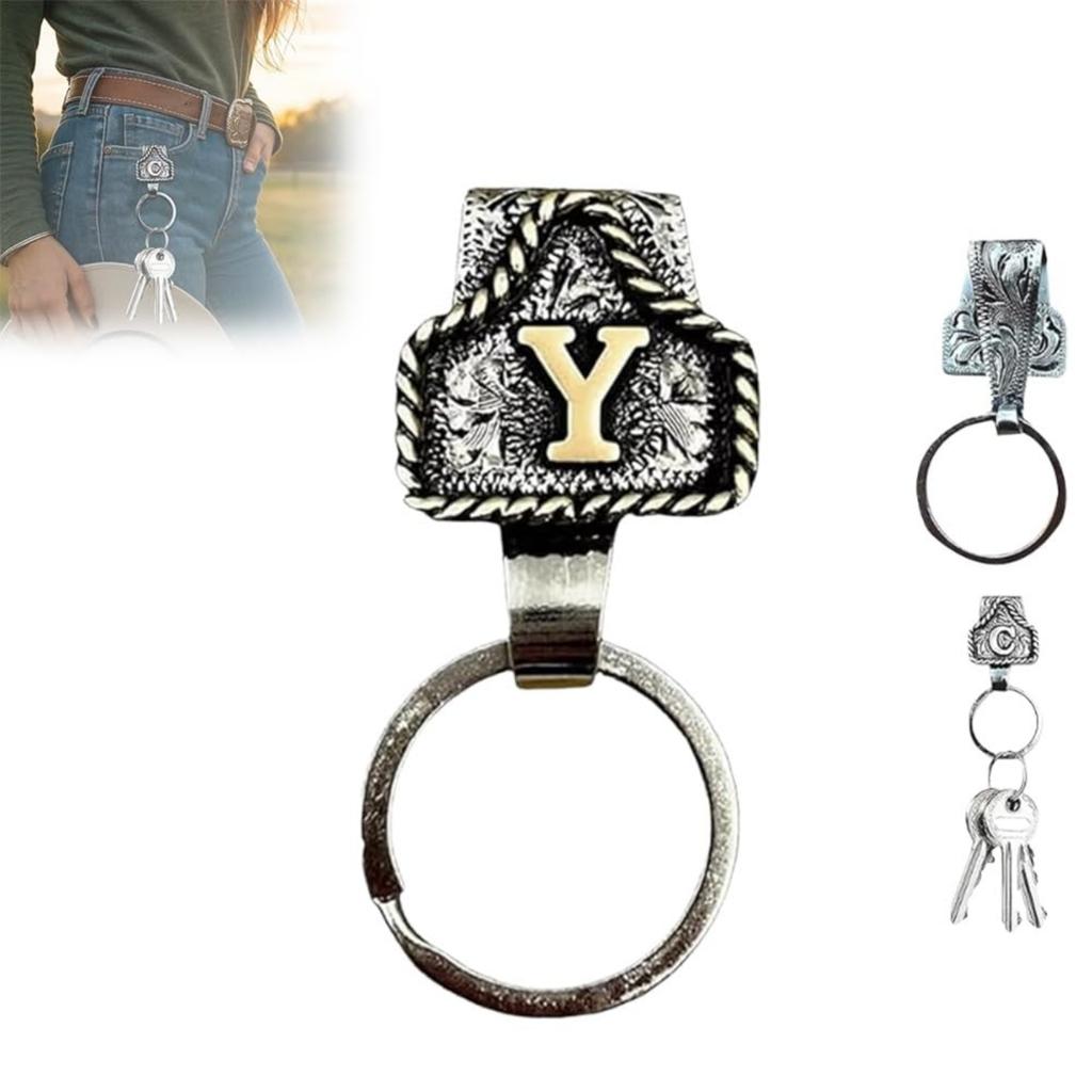 Western Cowboy Letter Keychain, Vintage Handmade Letter  Initial Keychain Clip, Personality Metal Key Chain For Belt