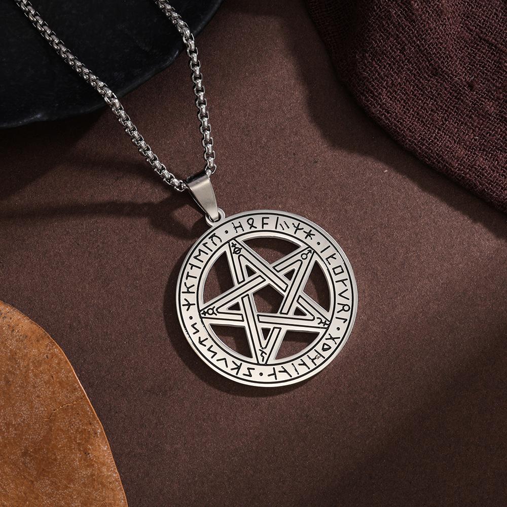 Viking Style Pentagram Sun Rune Necklace Supernatural Theme Movie Jewelry Stainless Steel