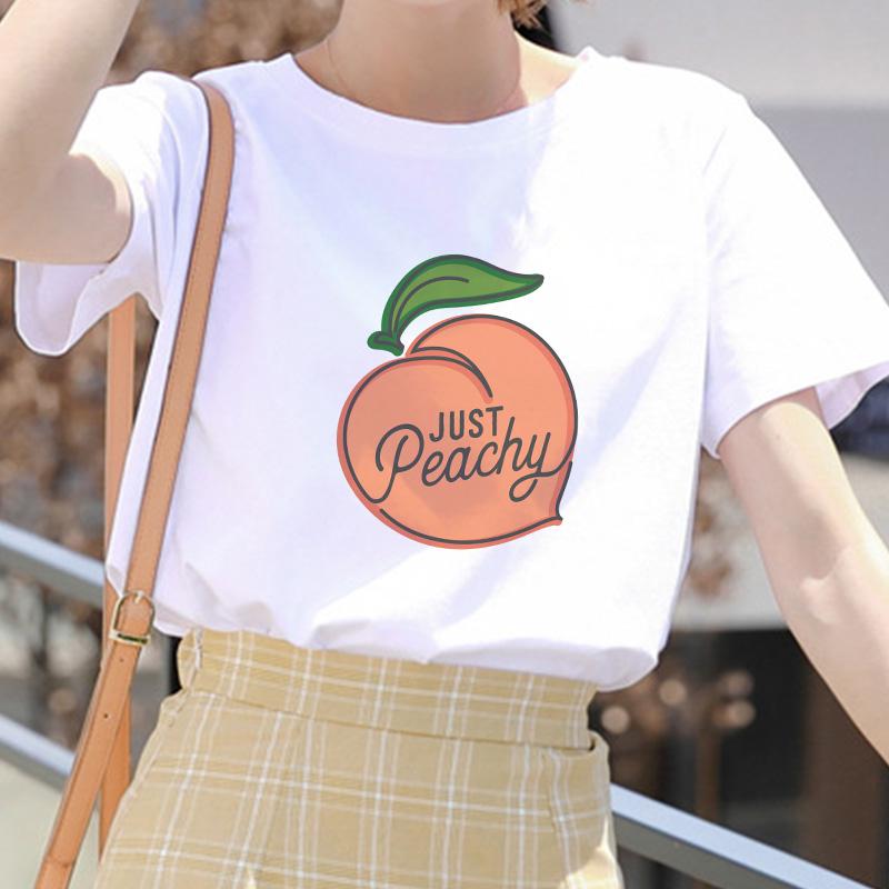 Cartoon Peach Juice Japanses Aesthetic Grunge T Shirt Women Harajuku Cute Kawaii Pink Summer Casual Tumblr Outfit Fashion Tops