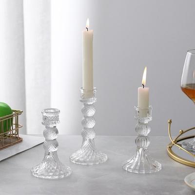 Vintage Glas Ljusstake Transparent Romantisk Romersk Pelare Ljusstake Halkfri Förtjockad Enkel Ljusstake