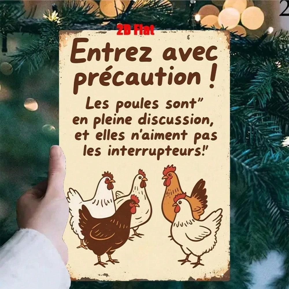 Metal Wall Art Vintage French Chicken Poster Farm Garden Patio Chicken Coop Decor