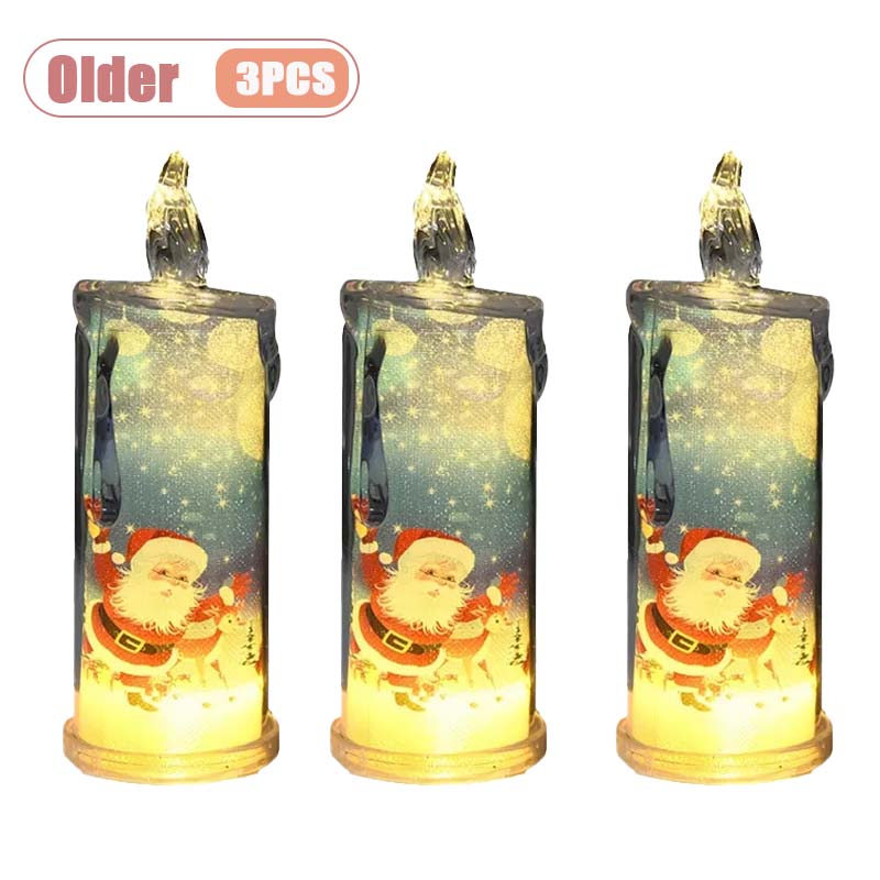 1-5PCS LED Christmas Decoration Flameless Electronic Candle Realistic Dripping Tears Santa Claus Snowman Ornament Tabletop Decor