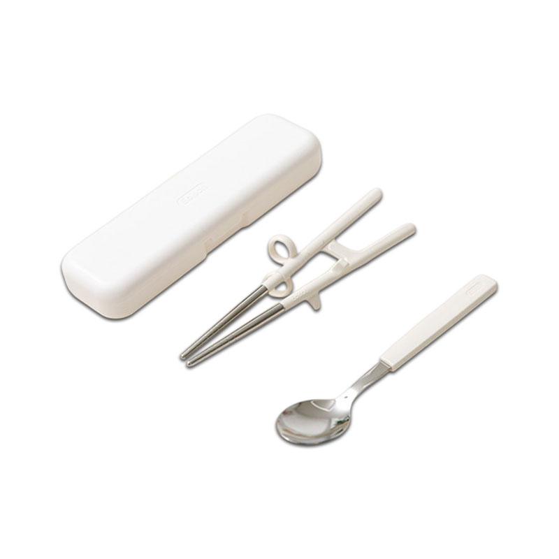 Edison Junior Stainless Steel Chopsticks Spoon Case Set Ivory (Right-Handed) Chopsticks + Spoon + Case Set