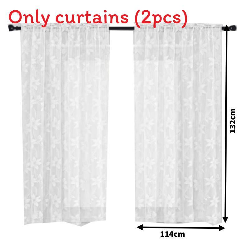 Lace White Floral Sheer Curtains For Daily Bedroom Kitchen Decoration Set 2 Of