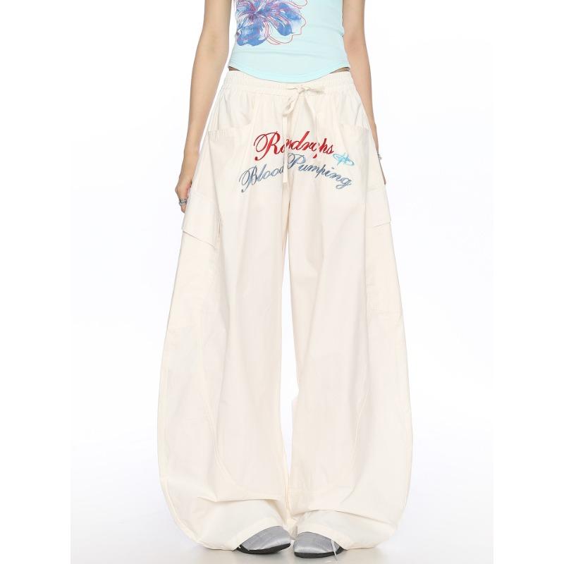Letter embroidered scimitar paratrooper pants women's and men's summer loose wide-leg casual pants lazy wind quick-drying pants