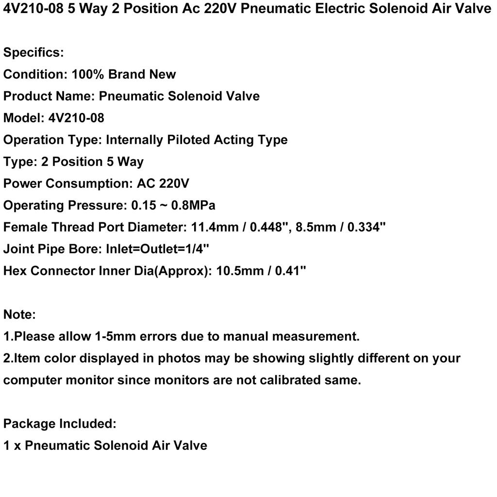 4V210-08 5 Way 2 Position Ac 220V Pneumatic Electric Solenoid Air Valve