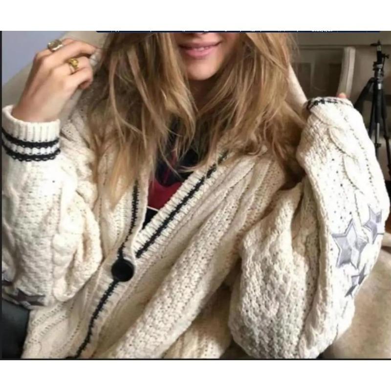 Women's Autumn and Winter New Knitted Embroidered Cardigan Temperament Age Reduction Loose Casual Sweater Coat Solid Color
