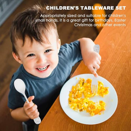 Dovhmoh 12-Piece Kids' Silverware Stainless Steel Child-Safe Dinnerware Set, Little Bear Children's Spoon and Fork Set for Toddlers