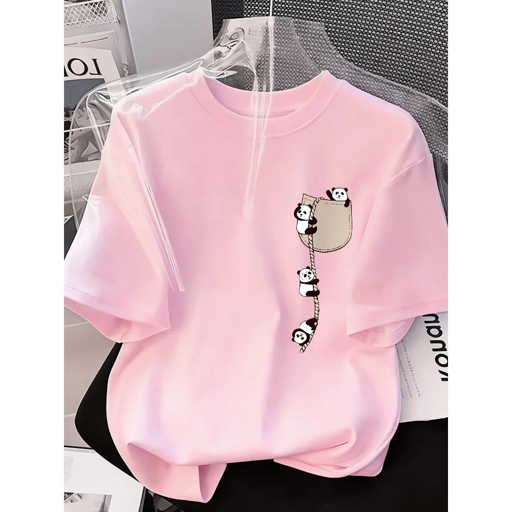 Women's O-Neck Panda Print Fashion Short-Sleeved Summer Casual T-shirt Women Clothes