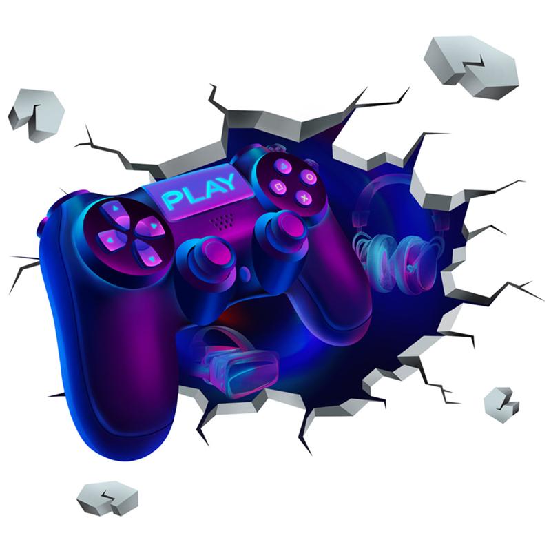 Groter Game Poster 3D Muurgat Kunst Coole Gamer Zone Gamepad Vinyl Muurschildering Stickers Huisdecoratie Voor Kinderkamer Gaming Ruimtes (as the picture,90x60cm cut in two)
